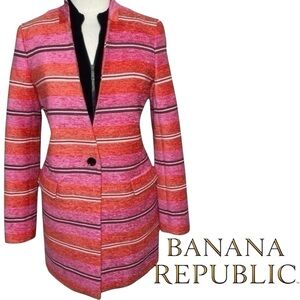 Banana Republic Multi-Stripe Coat Vibrant Pink Orange Stripe Jacket Size Med